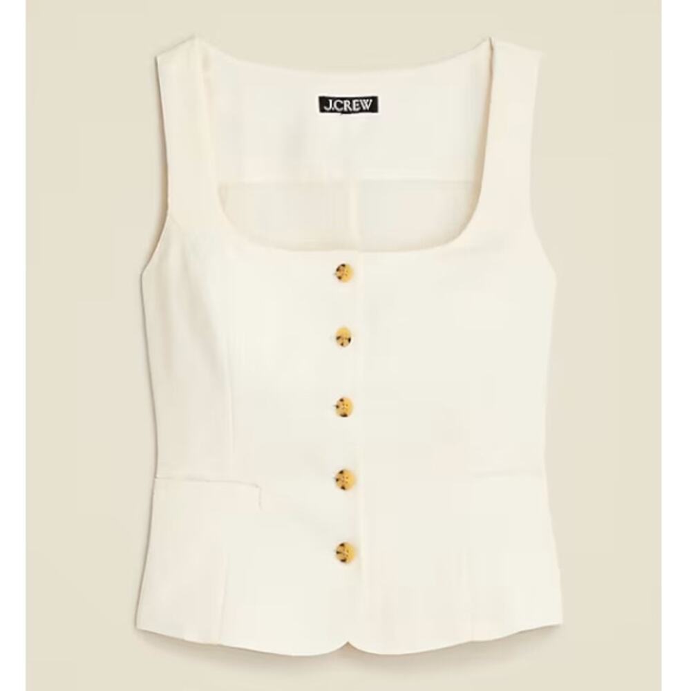J.Crew Maia Scoop Neck Drapey Crepe Vest WMNS 4 Light Cream Button Up Stretch